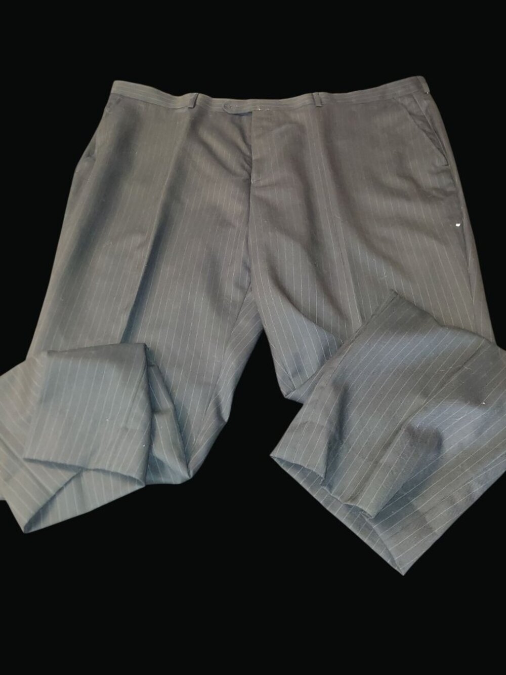 Pinstripe Merino Wool Dress Pants 52L 46W Gray Super 160s Soft Breathable